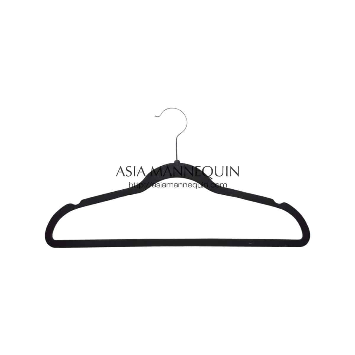HVE006 Velvet Clothes Hanger, Black, Non-Slip, w/ Bar (1 pc)