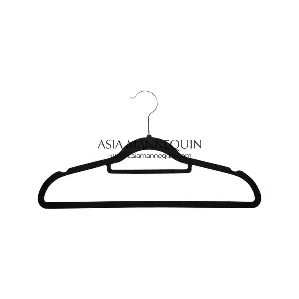 HVE005 Velvet Clothes Hanger, Black, Non-Slip, w/ Tie &amp; Pants Bar (1 pc)