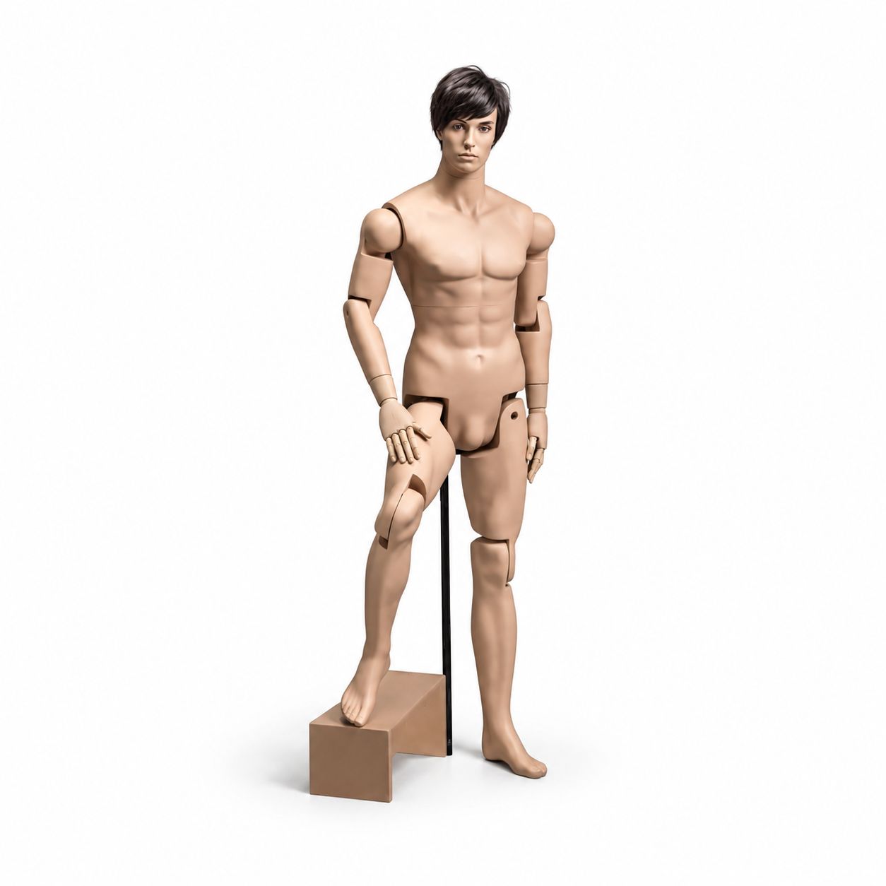 AW1 Male Mannequin Adjustable Body Realistic Human Skin Body Face — PREORDER — studio view