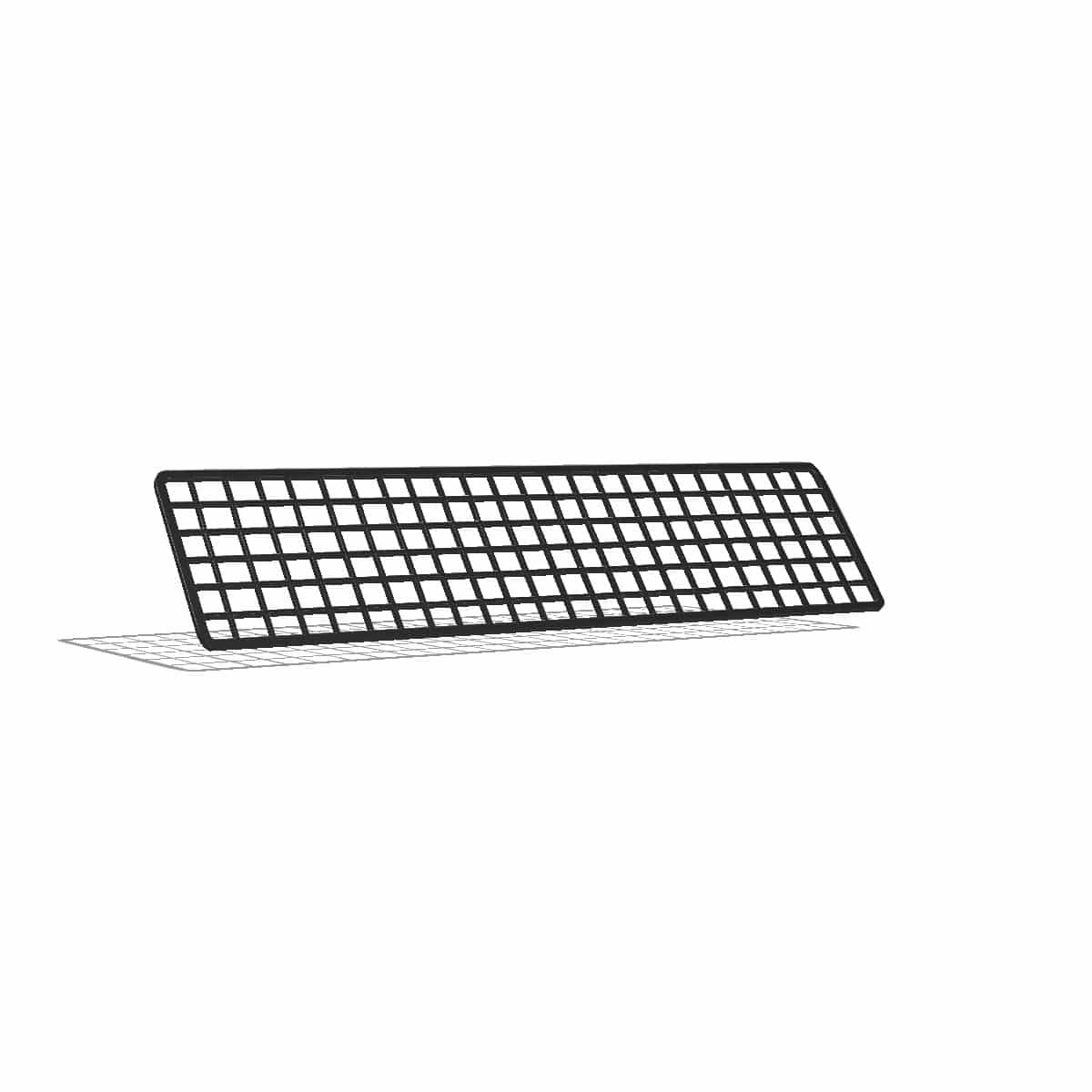 Long, shallow black wire grid panel with a framed edge, angled on a plain background.