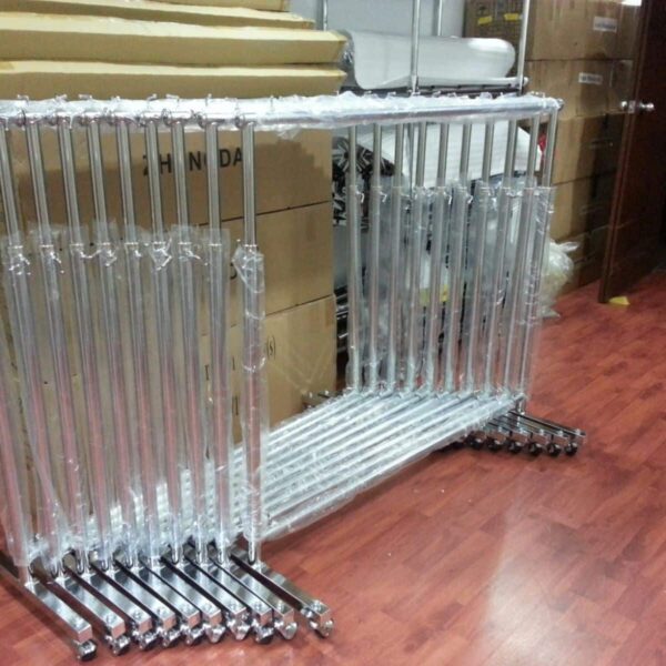Rental clothing clothes garment rack silver chrome with wheel