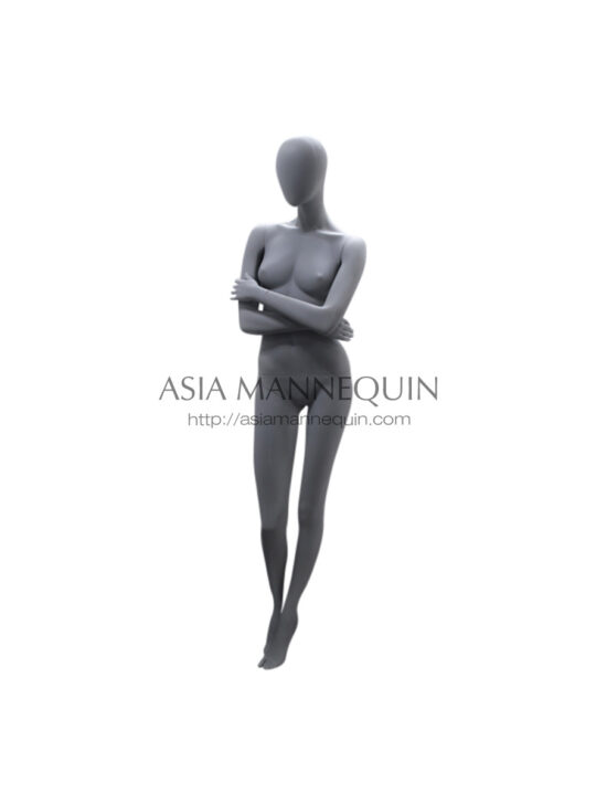 A gray mannequin posing on a white background.