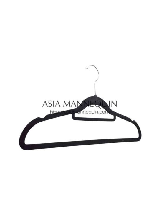 HVE005 Velvet Clothes Hanger, Black, Non-Slip, w/ Tie & Pants Bar (1 pc)
