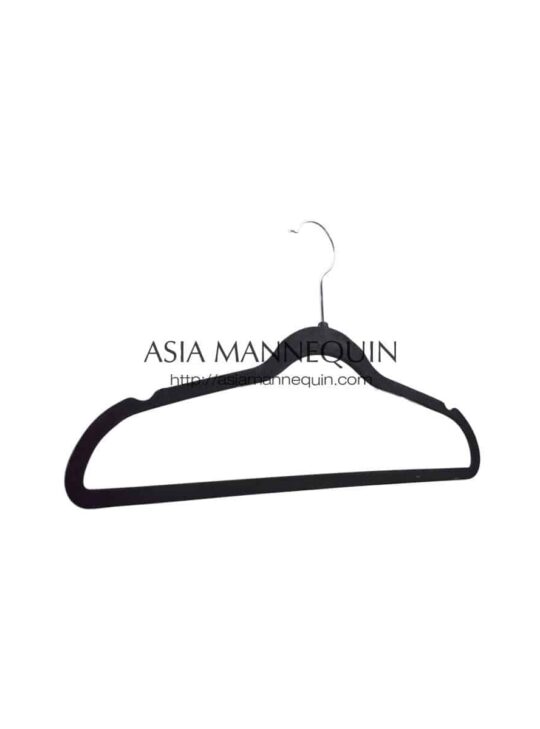 HVE006 Velvet Clothes Hanger, Black, Non-Slip, w/ Bar (1 pc)