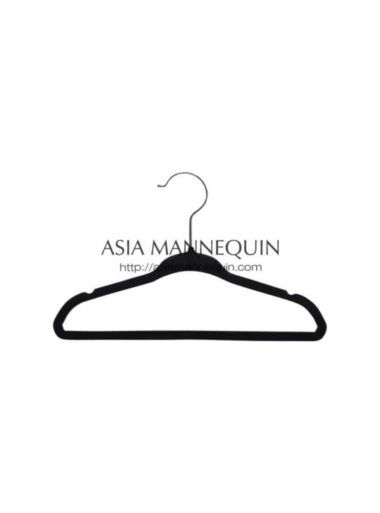 HVE007 Velvet Clothes Hanger, Black, Child-Size, Non-Slip, w/ Bar (1 pc)