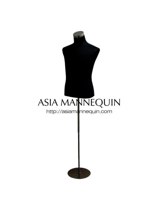TMM001WW Male Torso Mannequin, Black White Fabric (Black Steel Base)